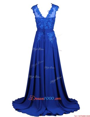 Scoop A-line Sleeveless Royal Blue Hoco Dress Brush Train Zipper