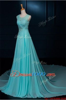 With Train Baby Blue Homecoming Dress Scoop Sleeveless Brush Train Zipper