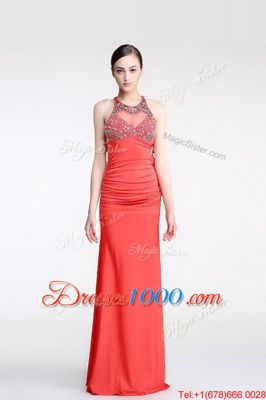 Colorful Floor Length Watermelon Red Prom Party Dress Scoop Sleeveless Criss Cross