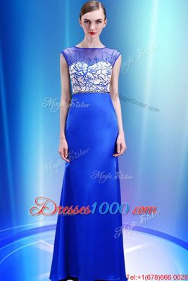 Decent Royal Blue Zipper Scoop Beading and Appliques Homecoming Dress Satin Sleeveless