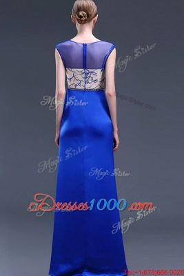 Decent Royal Blue Zipper Scoop Beading and Appliques Homecoming Dress Satin Sleeveless