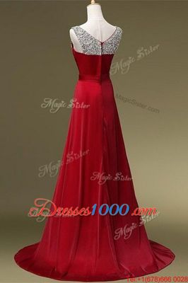 Scoop Zipper Homecoming Dress Wine Red and In for Prom and Party with Beading and Belt Brush Train