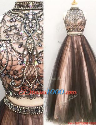 Exceptional Sleeveless Beading and Ruching Zipper Dress for Prom