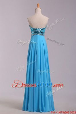 Baby Blue Zipper Prom Evening Gown Beading and Belt Sleeveless Floor Length