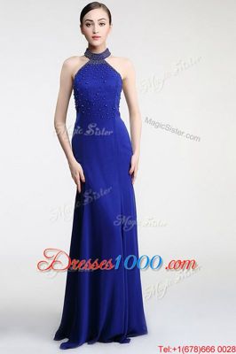 Latest Zipper Evening Dress Royal Blue and In for Prom and Party with Lace Sweep Train