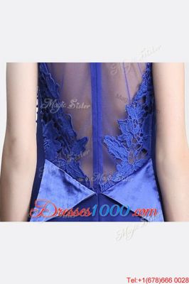 Latest Zipper Evening Dress Royal Blue and In for Prom and Party with Lace Sweep Train