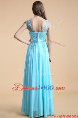 Gorgeous Scoop Aqua Blue Chiffon Zipper Evening Dress Sleeveless Floor Length Appliques