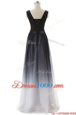 High End Floor Length Column/Sheath Sleeveless Black Lace Up