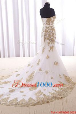 Enchanting Mermaid With Train White Evening Dress Sweetheart Sleeveless Brush Train Lace Up