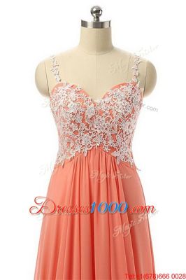 Watermelon Red Spaghetti Straps Zipper Beading and Appliques Prom Dresses Sleeveless