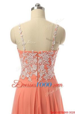 Watermelon Red Spaghetti Straps Zipper Beading and Appliques Prom Dresses Sleeveless