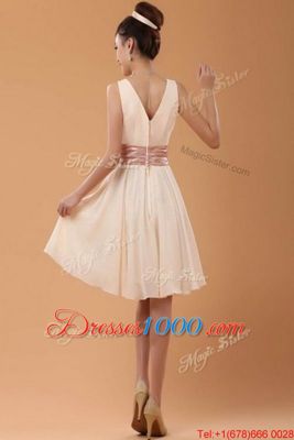 High Class Peach Zipper V-neck Belt Homecoming Gowns Organza Sleeveless