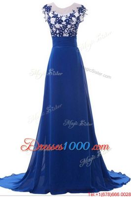 Free and Easy Scoop Sleeveless Brush Train Beading and Appliques Zipper Prom Dresses