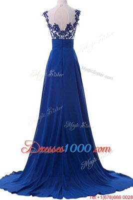 Free and Easy Scoop Sleeveless Brush Train Beading and Appliques Zipper Prom Dresses