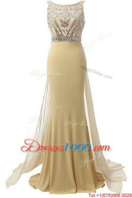 Fantastic Scoop Beading Prom Evening Gown Champagne Side Zipper Sleeveless Brush Train