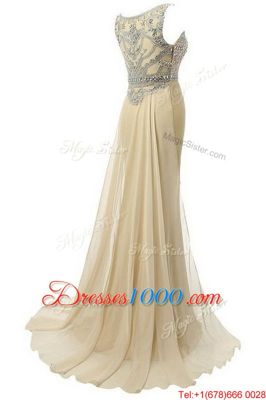 Fantastic Scoop Beading Prom Evening Gown Champagne Side Zipper Sleeveless Brush Train