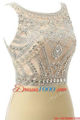 Fantastic Scoop Beading Prom Evening Gown Champagne Side Zipper Sleeveless Brush Train