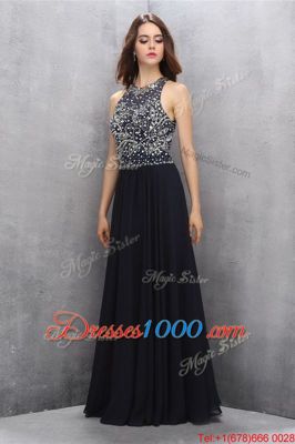 Scoop Black Sleeveless Beading Floor Length Formal Dresses