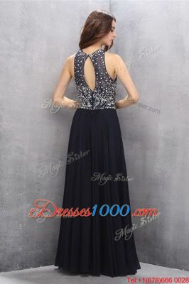 Scoop Black Sleeveless Beading Floor Length Formal Dresses