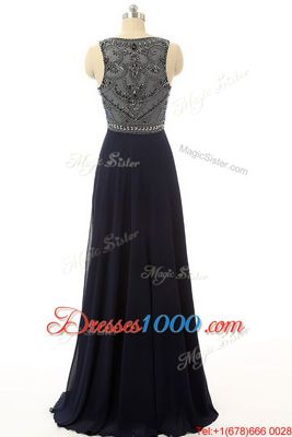 Dynamic Black Side Zipper High-neck Beading Prom Gown Chiffon Sleeveless