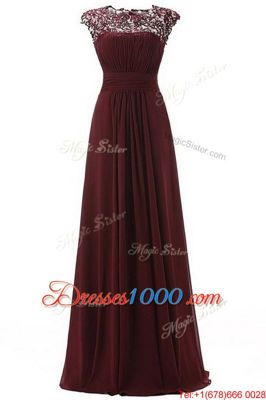 Simple Burgundy Scoop Zipper Lace Prom Evening Gown Sleeveless