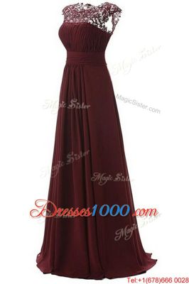 Simple Burgundy Scoop Zipper Lace Prom Evening Gown Sleeveless