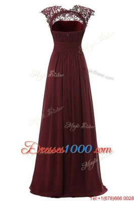 Simple Burgundy Scoop Zipper Lace Prom Evening Gown Sleeveless