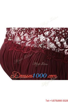 Simple Burgundy Scoop Zipper Lace Prom Evening Gown Sleeveless