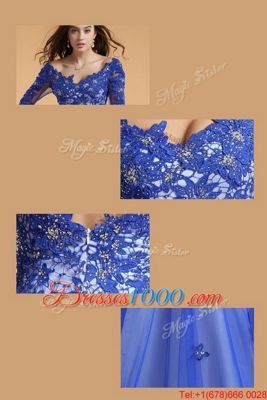 Cheap Mermaid Lace Royal Blue Off The Shoulder Neckline Beading Prom Dresses Sleeveless Zipper