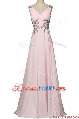 Graceful With Train Column/Sheath Sleeveless Baby Pink Prom Evening Gown Brush Train Zipper