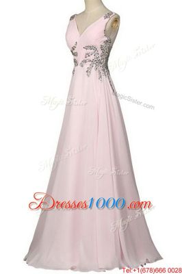 Graceful With Train Column/Sheath Sleeveless Baby Pink Prom Evening Gown Brush Train Zipper