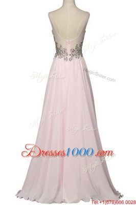 Graceful With Train Column/Sheath Sleeveless Baby Pink Prom Evening Gown Brush Train Zipper