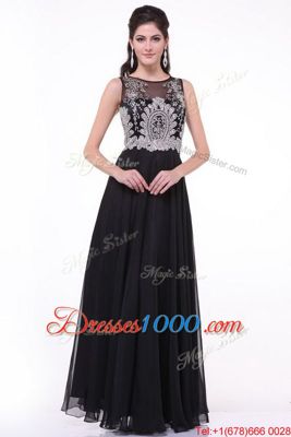 Scoop Sleeveless Zipper Prom Party Dress Black Chiffon