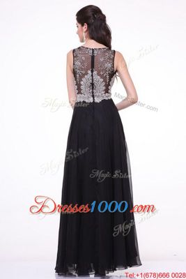 Scoop Sleeveless Zipper Prom Party Dress Black Chiffon