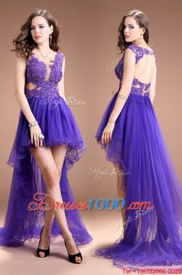 Customized Scoop High Low Column/Sheath Sleeveless Purple Prom Dresses Zipper