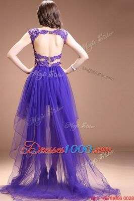 Customized Scoop High Low Column/Sheath Sleeveless Purple Prom Dresses Zipper