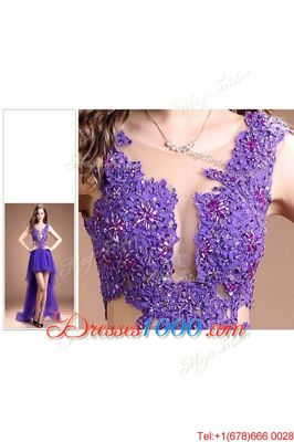 Customized Scoop High Low Column/Sheath Sleeveless Purple Prom Dresses Zipper