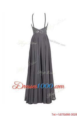 Elegant Grey Spaghetti Straps Zipper Beading Homecoming Dress Sleeveless