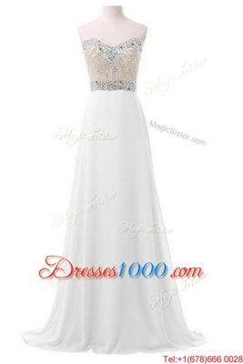 Custom Designed White Chiffon Lace Up Sweetheart Sleeveless Floor Length Beading