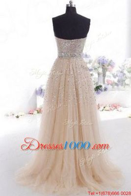 Sweetheart Sleeveless Organza Evening Dresses Beading and Belt Sweep Train Zipper