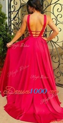 With Train Red Junior Homecoming Dress Chiffon Brush Train Sleeveless Beading