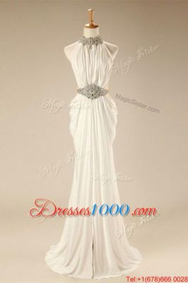 New Arrival Sleeveless Chiffon Sweep Train Zipper in White for with Beading and Belt