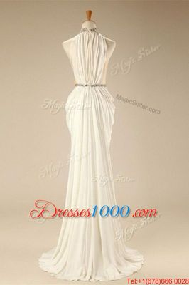 New Arrival Sleeveless Chiffon Sweep Train Zipper in White for with Beading and Belt