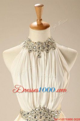 New Arrival Sleeveless Chiffon Sweep Train Zipper in White for with Beading and Belt