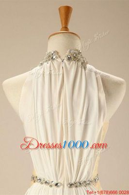 New Arrival Sleeveless Chiffon Sweep Train Zipper in White for with Beading and Belt