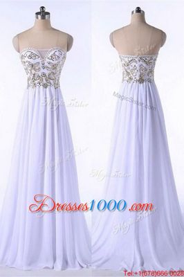 Empire Sleeveless White Prom Dress Brush Train Zipper