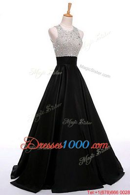 New Arrival Scoop Beading Evening Dress Black Zipper Sleeveless Floor Length