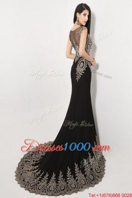 Mermaid Scoop Sleeveless Silk Like Satin Appliques Brush Train Zipper