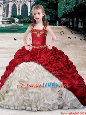 Stylish White and Wine Red Straps Lace Up Beading and Appliques and Ruffles and Pick Ups Party Dress Wholesale Sleeveless
