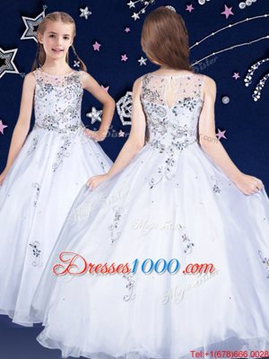 Trendy Scoop Sleeveless Zipper Floor Length Beading Flower Girl Dress